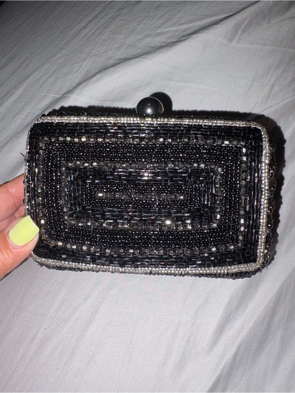 Black Beaded Camera Clutch with Crystal Accent - Picture 2 of 4